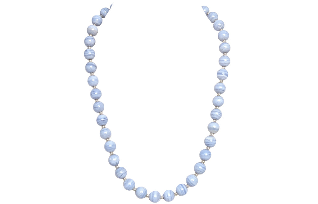 Silver Beads Blue Lace Agate Jewelry 001-650-02034 | The Jewelry Source |  El Segundo, CA